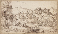 K VI 014
<br/>
Landschap (naar Annibale Carracci)
<br/>
<em>Grimaldi, Giovanni Francesco (1606-1680) - atelier van / kopie naar andere meesters</em>